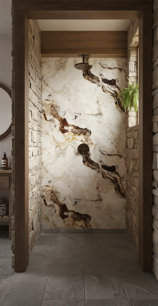 Cream & Gold Vein Marble Shower Panel