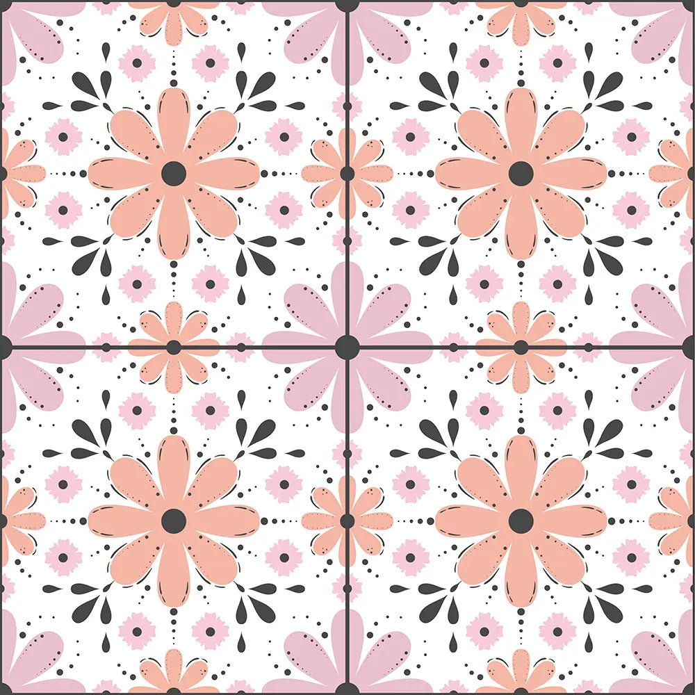 Floral Tiles Pink & Peach Shower Panel