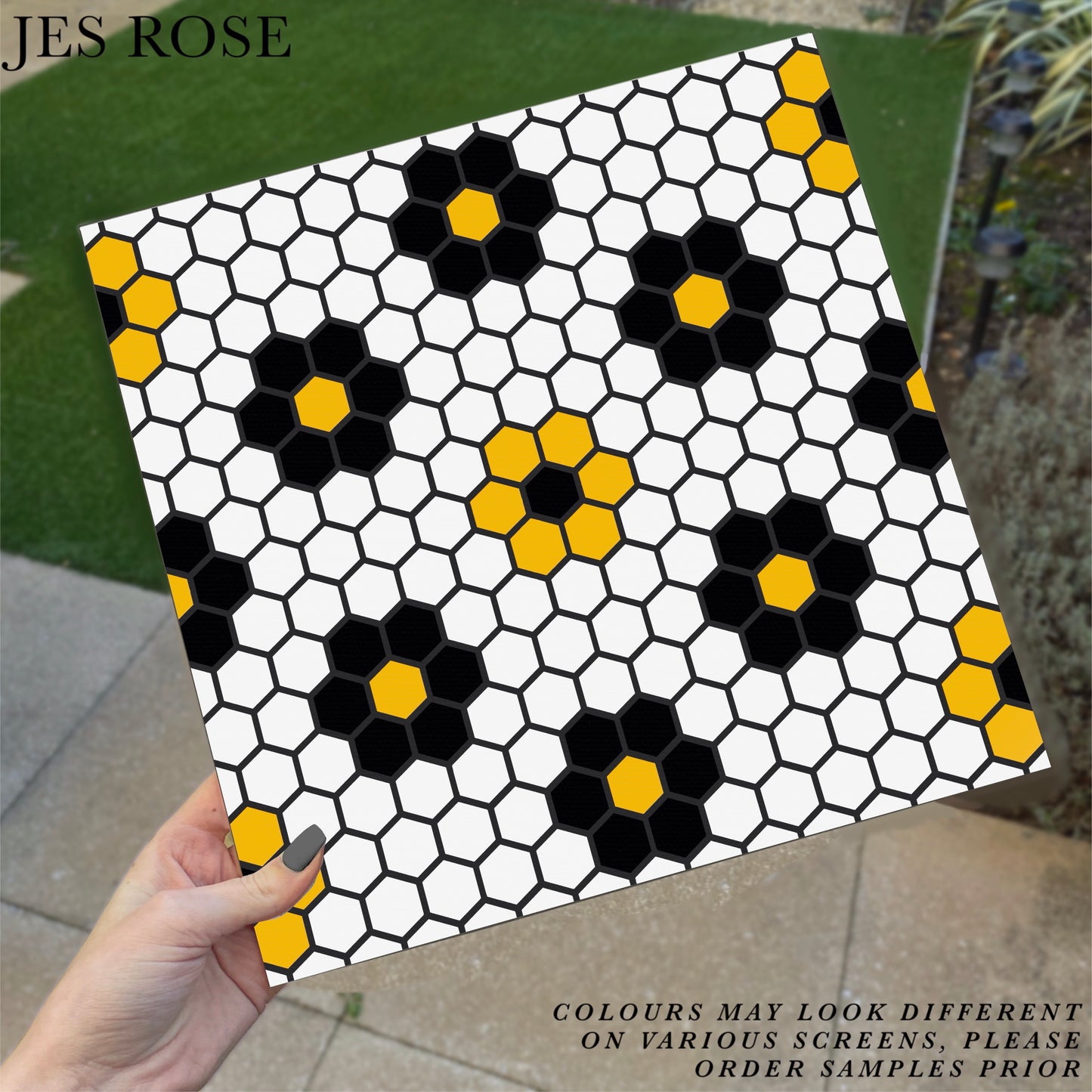 Hexagon Petals Black & Yellow Premium Peel & Stick Tiles