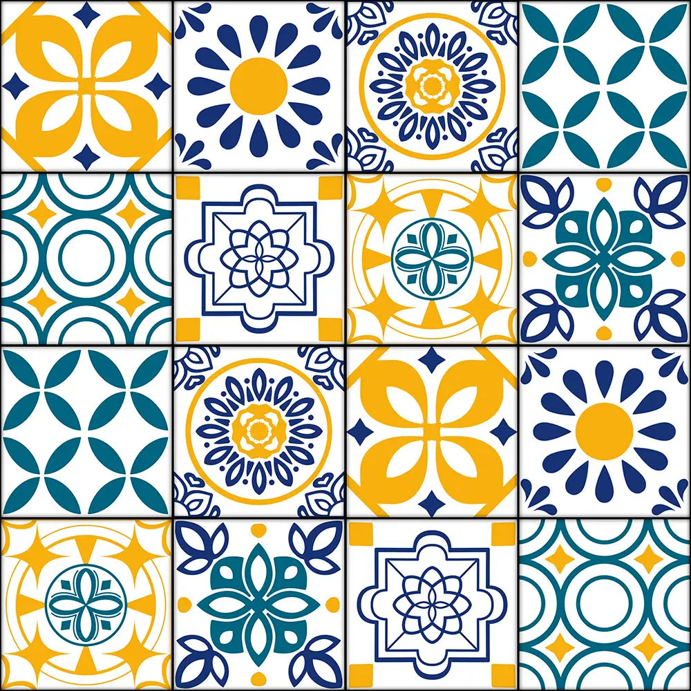Mosaic Tiles Yellow & Blue Shower Panel
