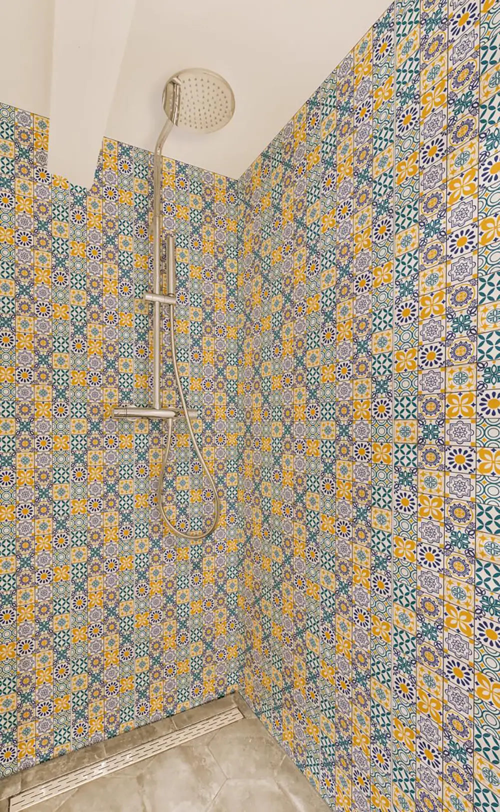 Mosaic Tiles Yellow & Blue Shower Panel