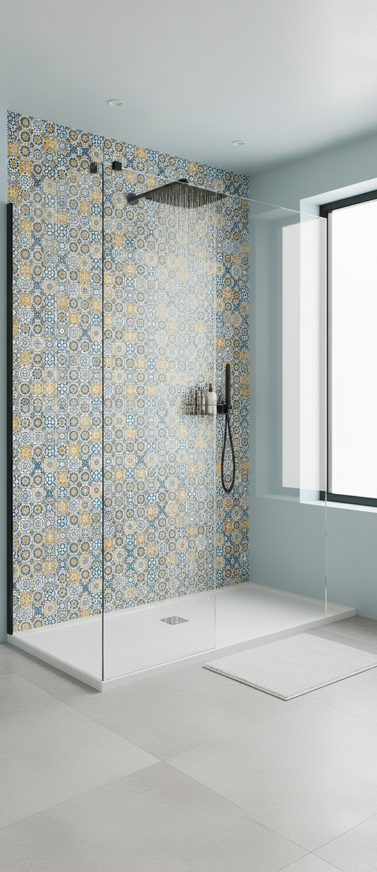 Mosaic Tiles Yellow & Blue Shower Panel