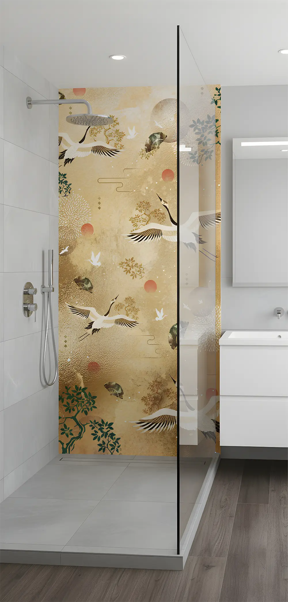 Oriental Cranes Shower Panel