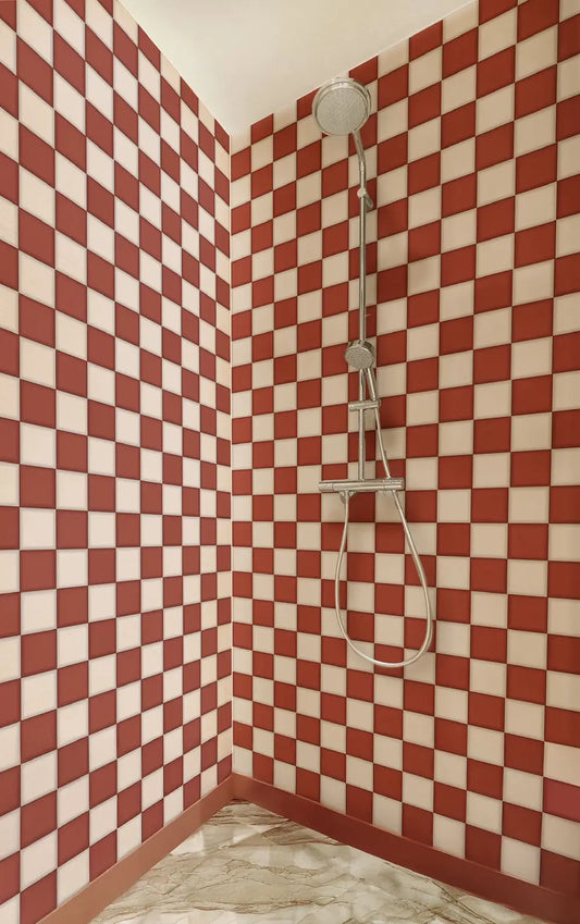 Retro Checked Burgundy Shower Panel