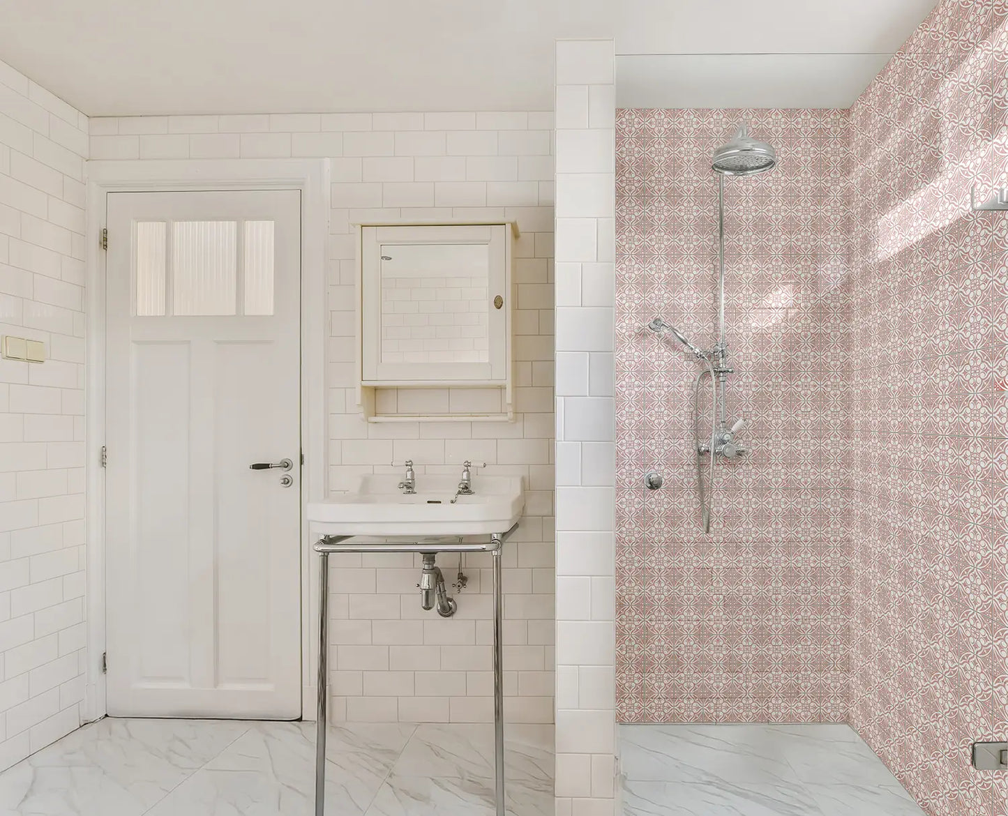 Victorian Tiles Pink Shower Panel