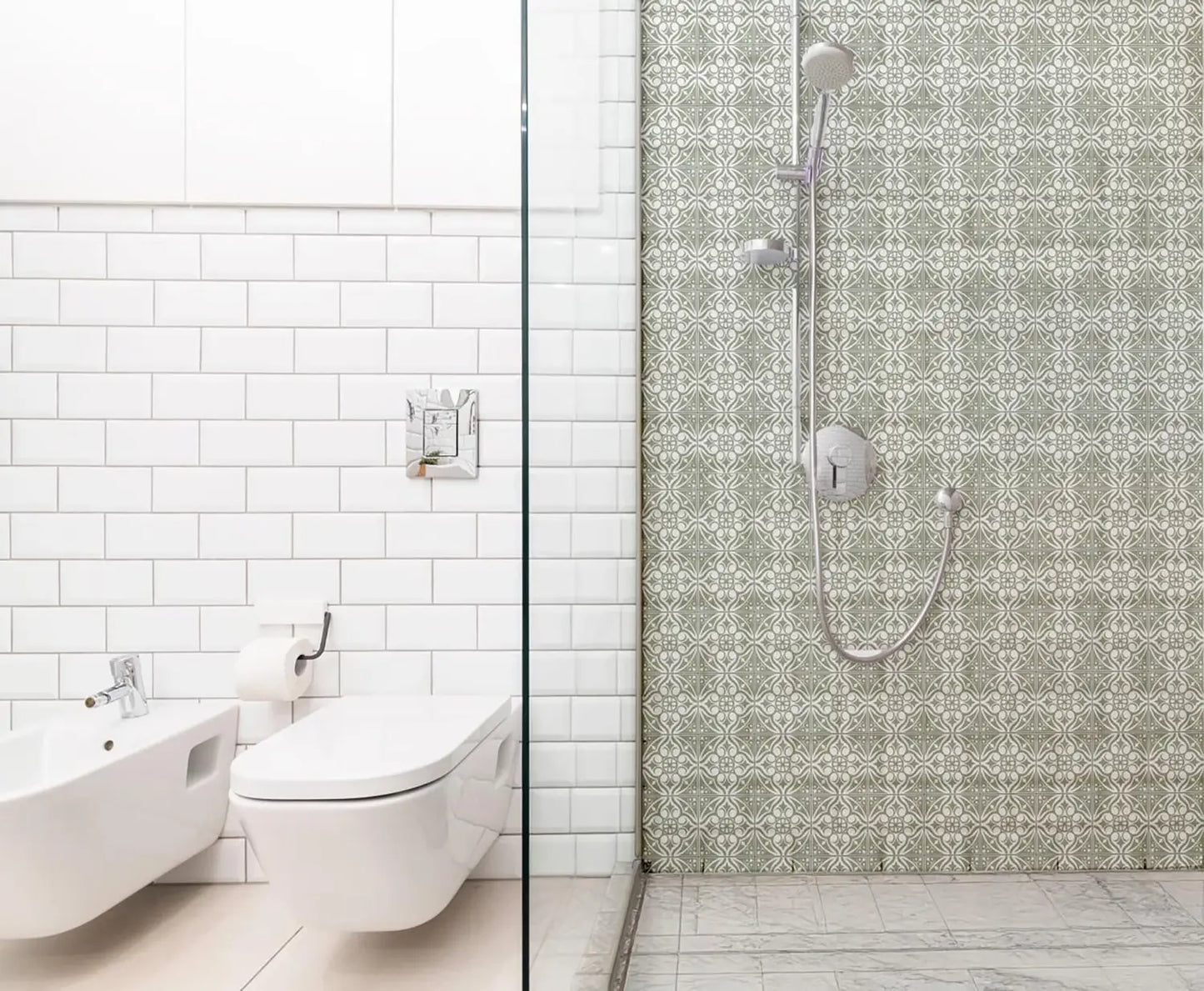 Victorian Tiles Sage Shower Panel