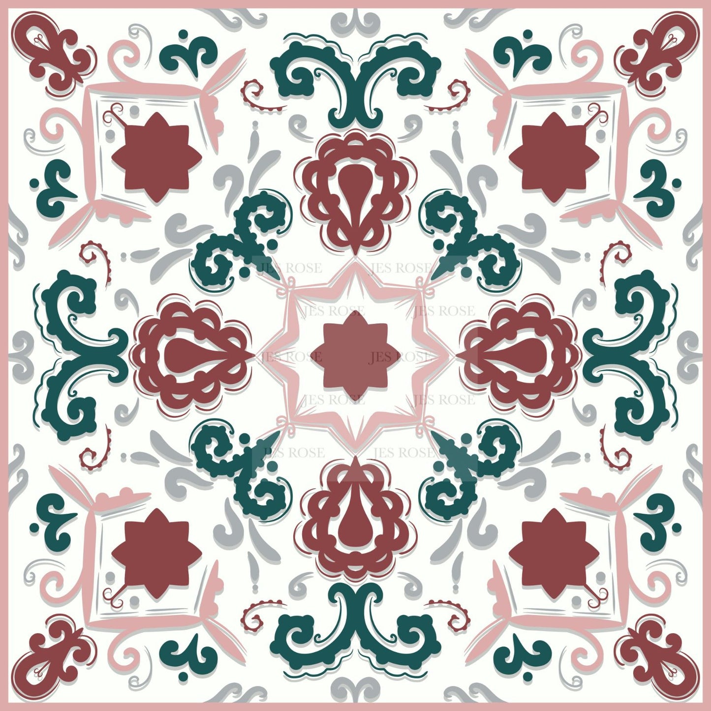Paisley Red & Green Premium Peel & Stick Tiles
