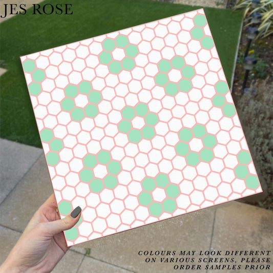 Hexagon Petals Pink & Green Premium Peel & Stick Tiles