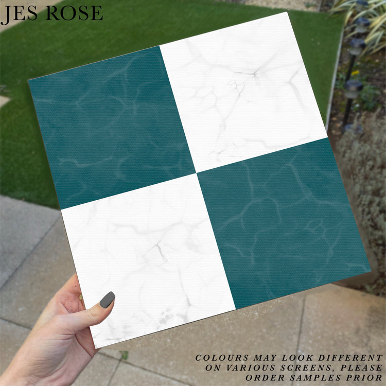 Teal Marble Checked Premium Peel & Stick Tiles