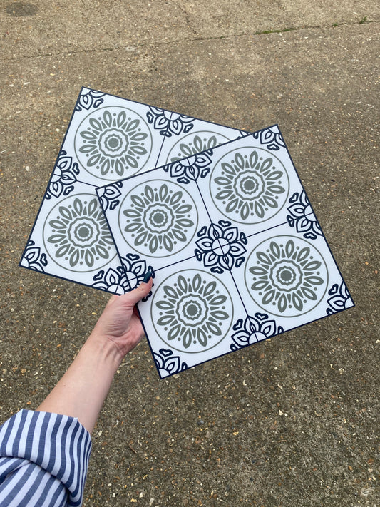 French Sage & Black (Small) Premium Peel & Stick Tiles