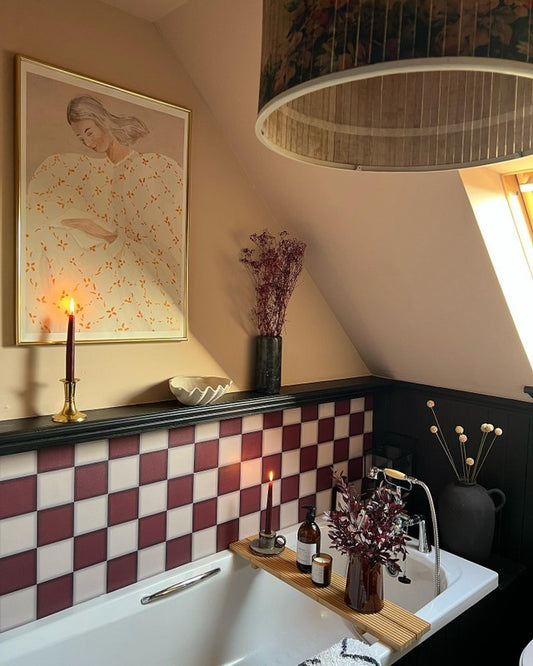 Retro Check Burgundy Premium Peel & Stick Tiles