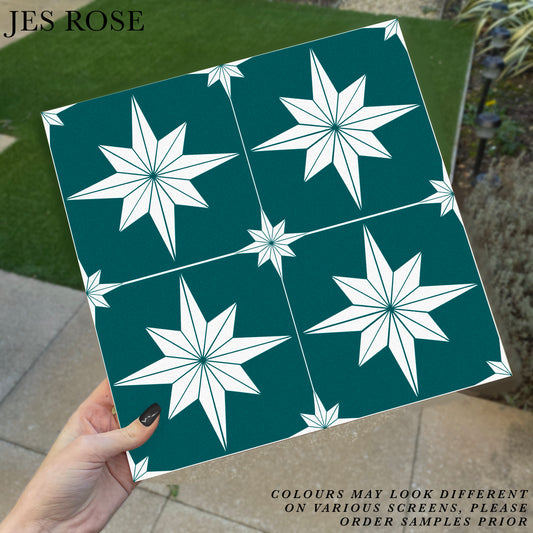 Astral Star Teal & White (Small) Premium Peel & Stick Tiles
