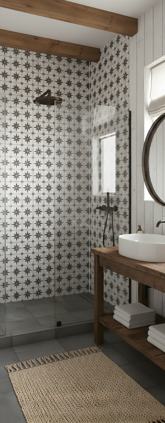 Astral Black & White Rustic Shower Panel
