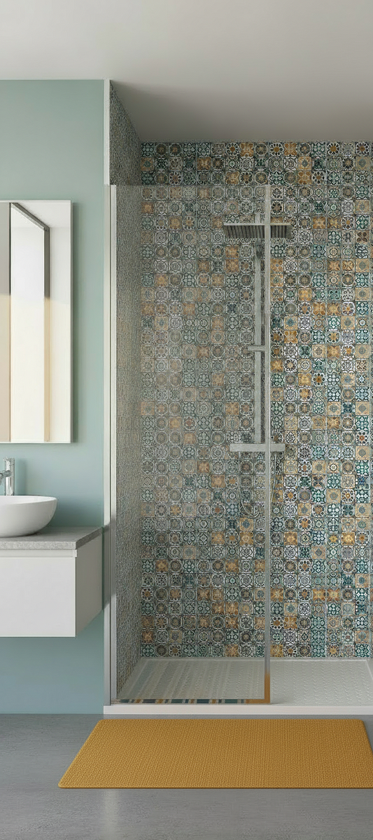 Mosaic Tiles Yellow & Blue Shower Panel