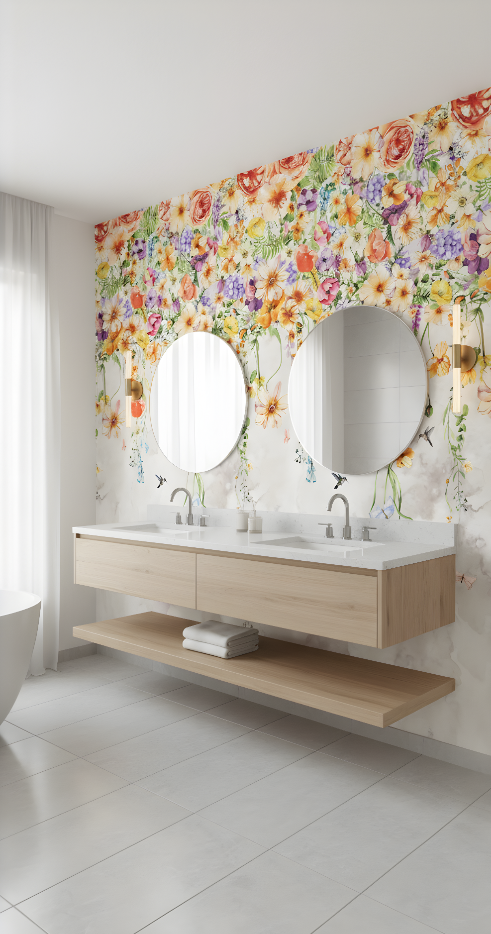 Botanical Flower Beige Shower Panel