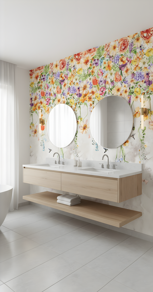 Botanical Flower Beige Shower Panel