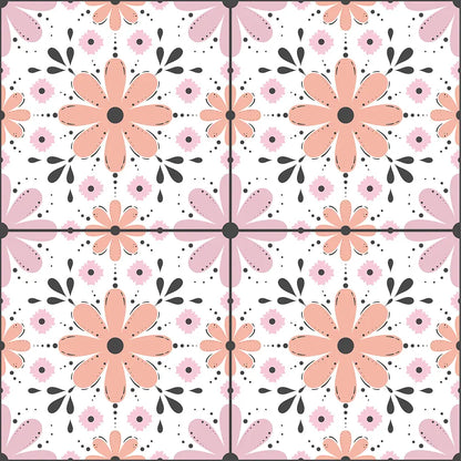Floral Tiles Pink & Peach Shower Panel