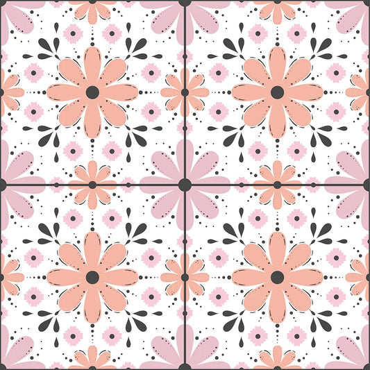 Floral Tiles Pink & Peach Shower Panel