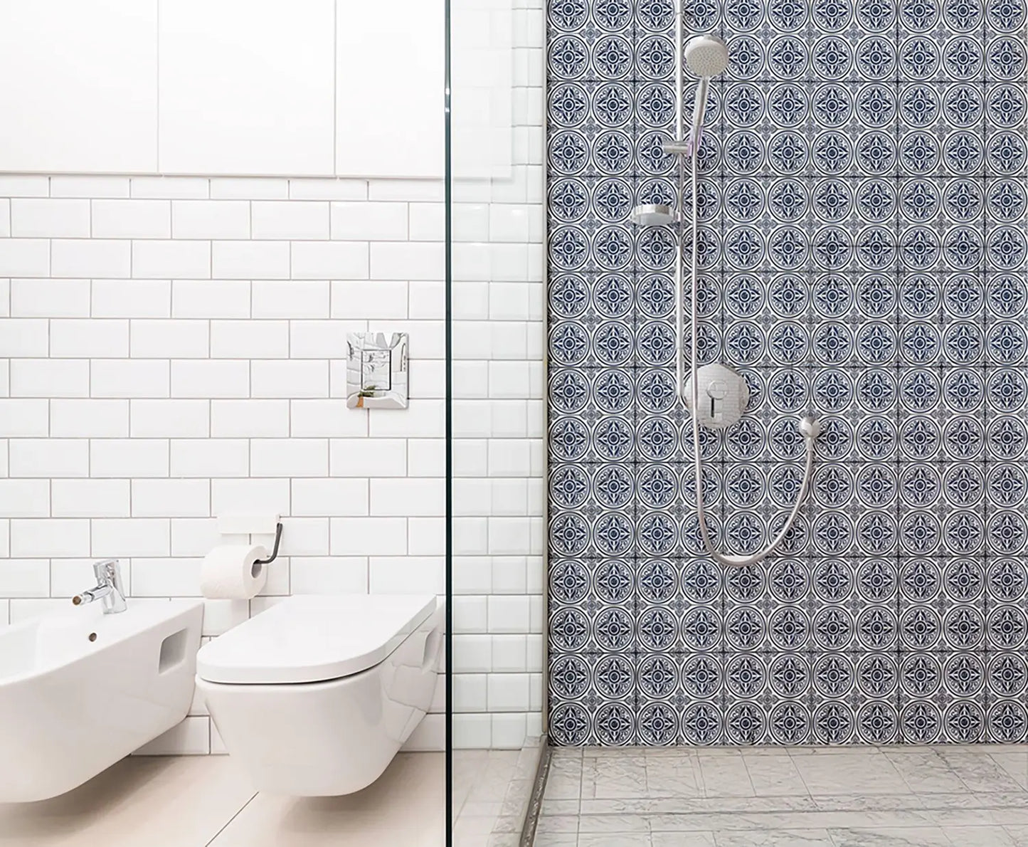 Lisbon Tiles Navy Shower Panel