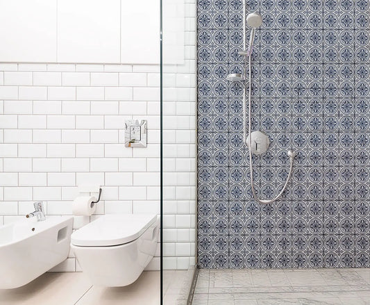 Lisbon Tiles Navy Shower Panel
