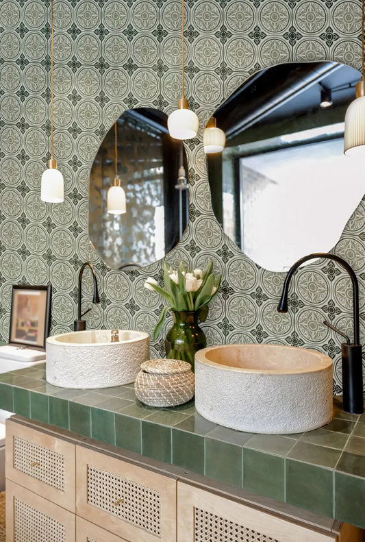 Lisbon Tiles Sage & Black Shower Panel