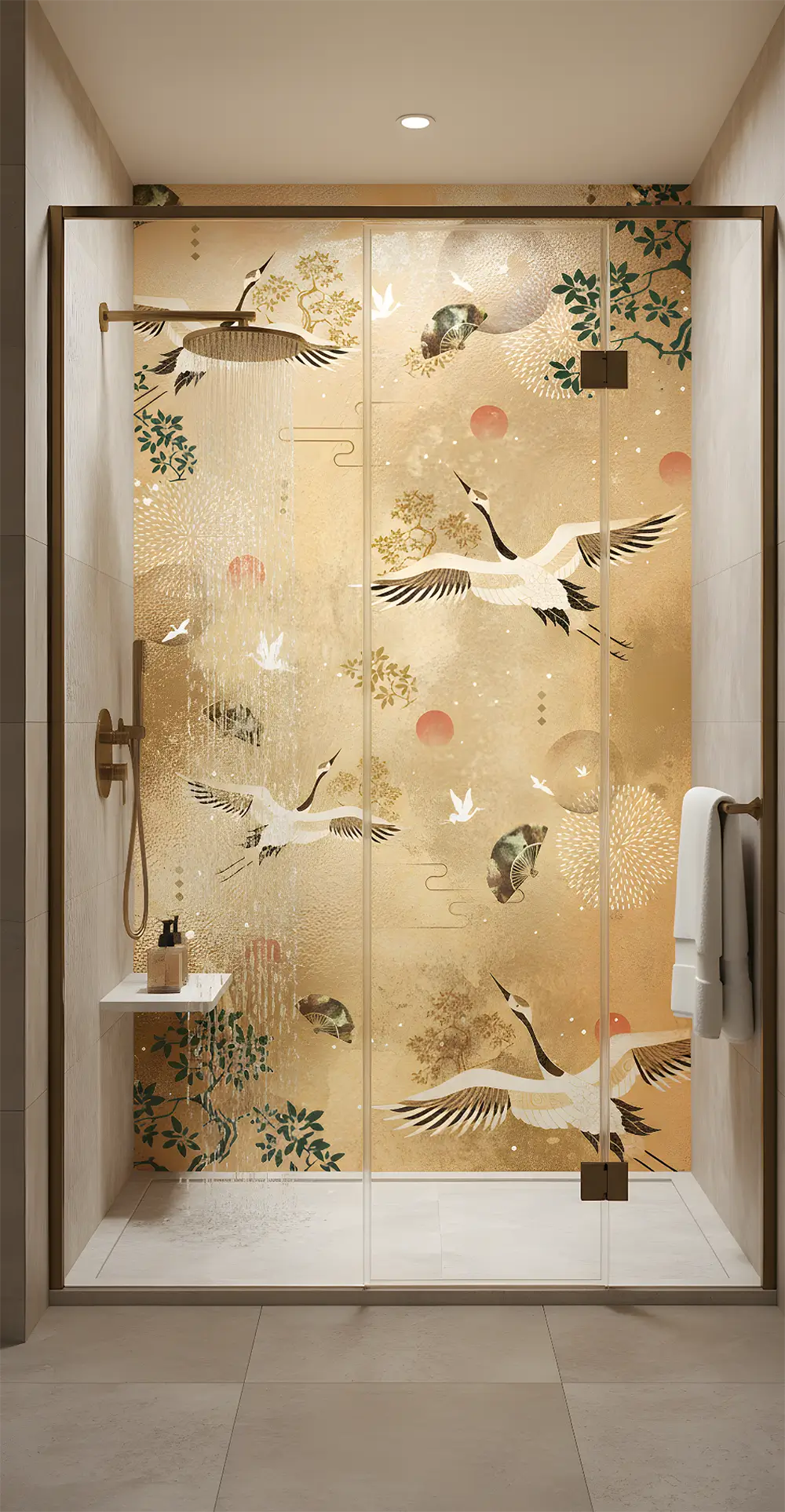 Oriental Cranes Shower Panel