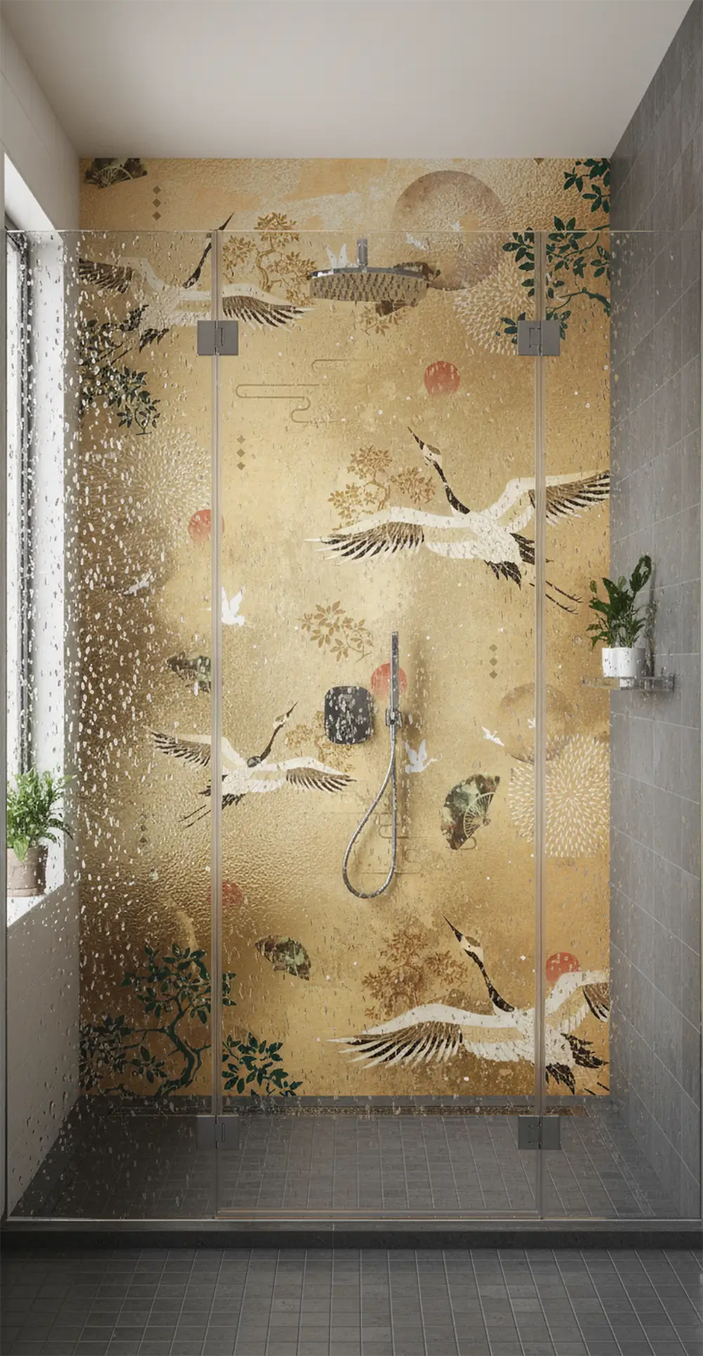 Oriental Cranes Shower Panel