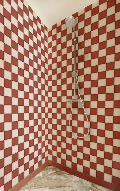 Retro Checked Burgundy Shower Panel