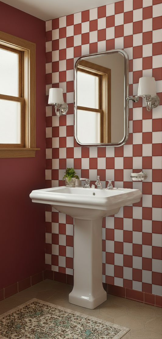 Retro Checked Burgundy Shower Panel