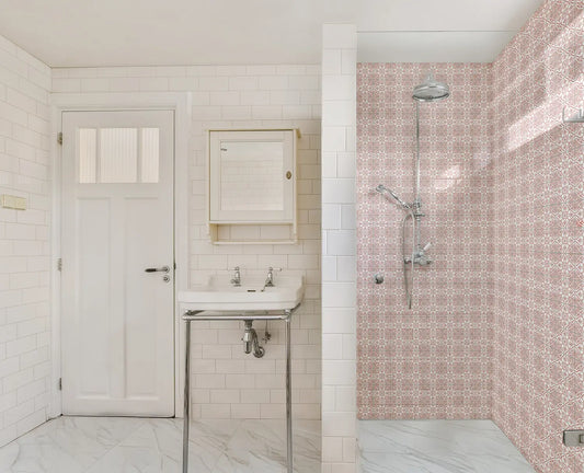 Victorian Tiles Pink Shower Panel