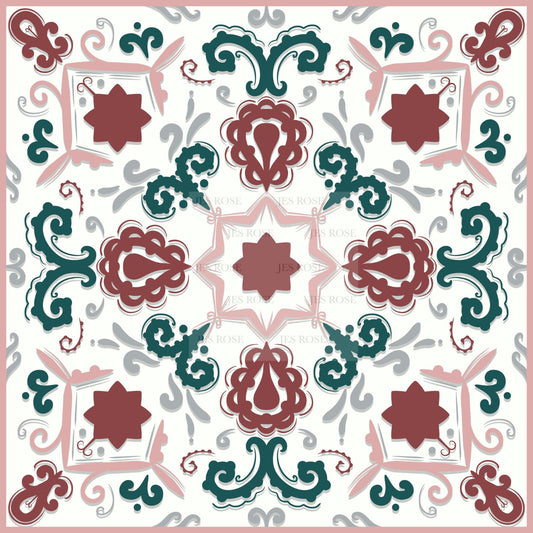 Paisley Red & Green Premium Peel & Stick Tiles