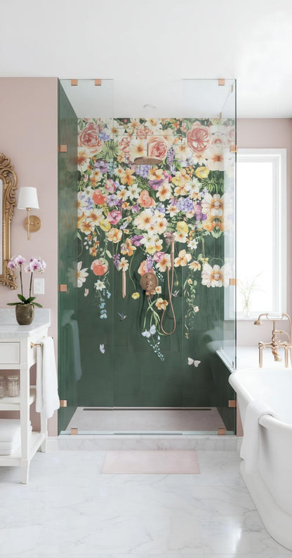 Botanical Flower Green Shower Panel