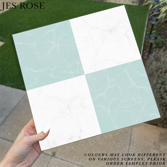Mint Marble Checked Premium Peel & Stick Tiles