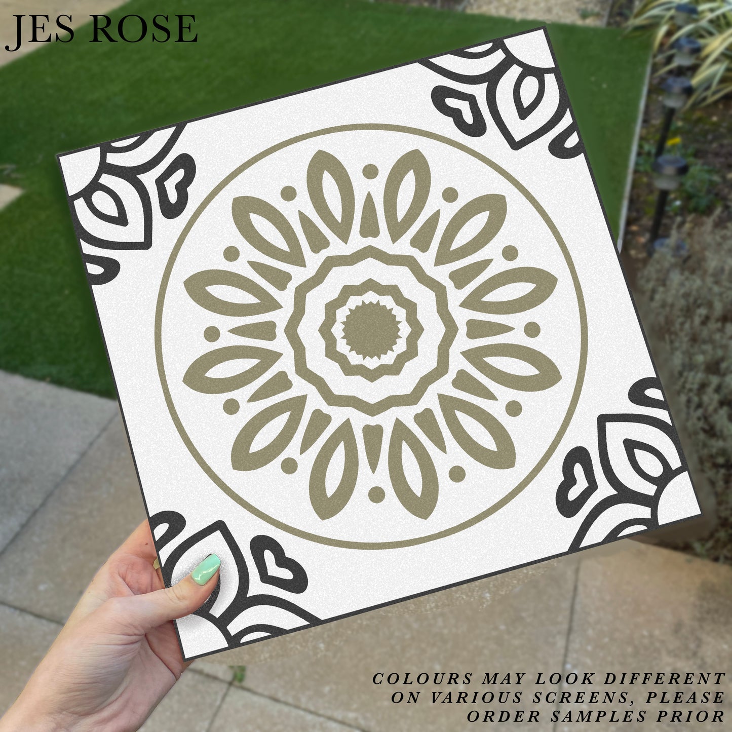 French Sage & Black (Large) Premium Peel & Stick Tiles