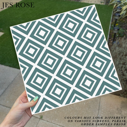 Geometric Squares Teal Premium Peel & Stick Tiles