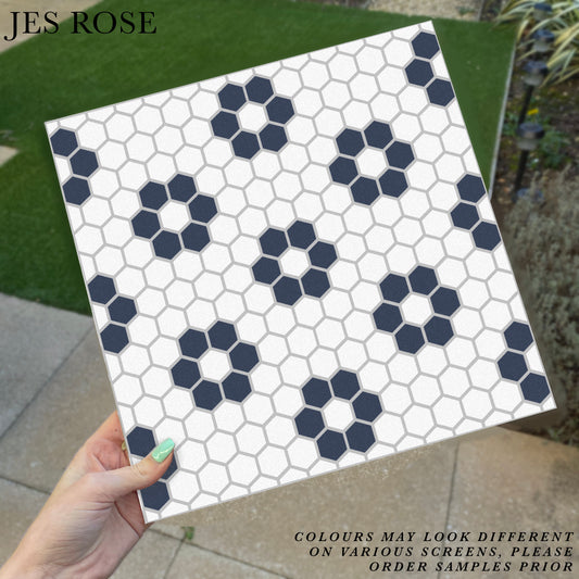 Hexagon Petals Navy Premium Peel & Stick Tiles