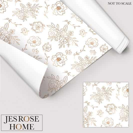 Petal Line Drawing White & Gold