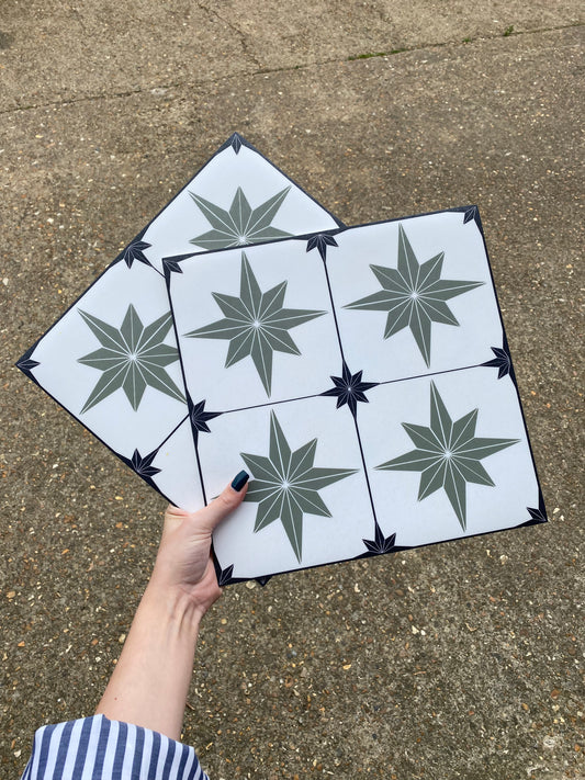 Astral Star Sage & Black (Small) Premium Peel & Stick Tiles