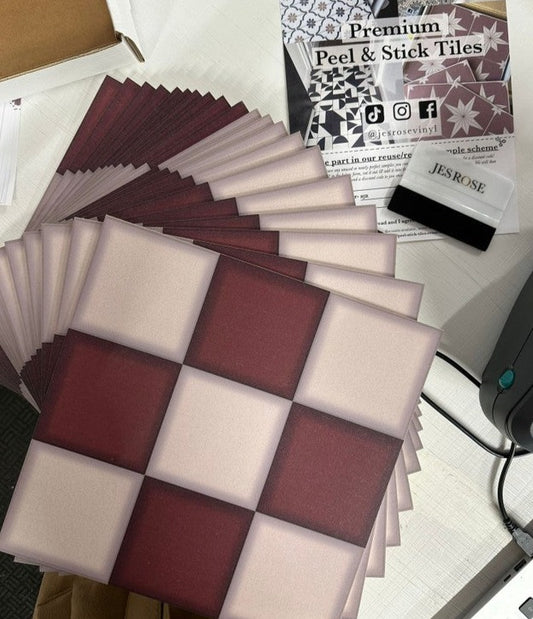 Retro Check Burgundy Premium Peel & Stick Tiles